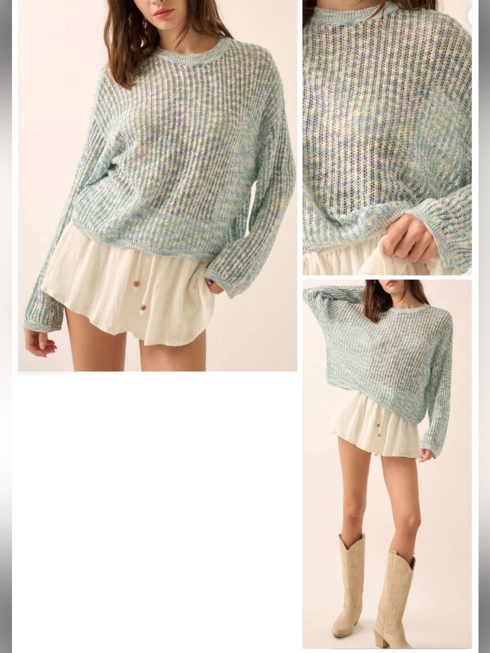 Promesa Beautifully Free Ribbed Open-Knit Oversize Sweater Retro Blue sz S NWT